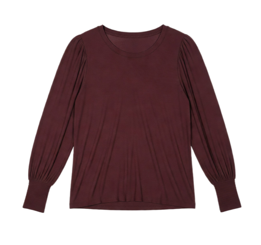 Nation LTD Smocked Pima Cotton Cuff Top Burgundy Slub Knit Size L, EUC